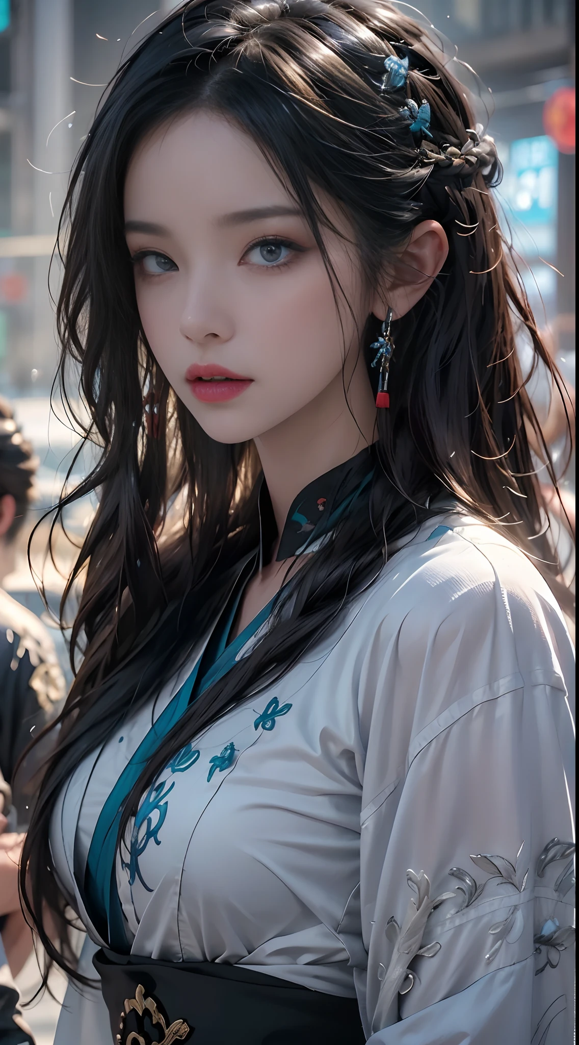 motor irreal:1.4,UHD,La mejor calidad:1.4, fotorrealista:1.4, textura de la piel:1.4, obra maestra:1.8, 1 mujer, Hermosos ojos, Cabello largo, ojos anillados, jewely, tatuaje, Hanfu, Hada china, Taoist uniform:1.4  ,(cyberpunk:1.4),(rodeado de olas de mar:1.4),(cinematic:1.7), agua:1.4,(cabello largo color azul+rosado:1.4),(manos:1.4),Masutepiece, lleno: 1.5, para estar de pie, ((Postura de lucha)), 8k, 。...........3D, realista, Ultra Micro Photography, of the highest quality, Super detalle CG Unity 8k Fondo de pantalla,