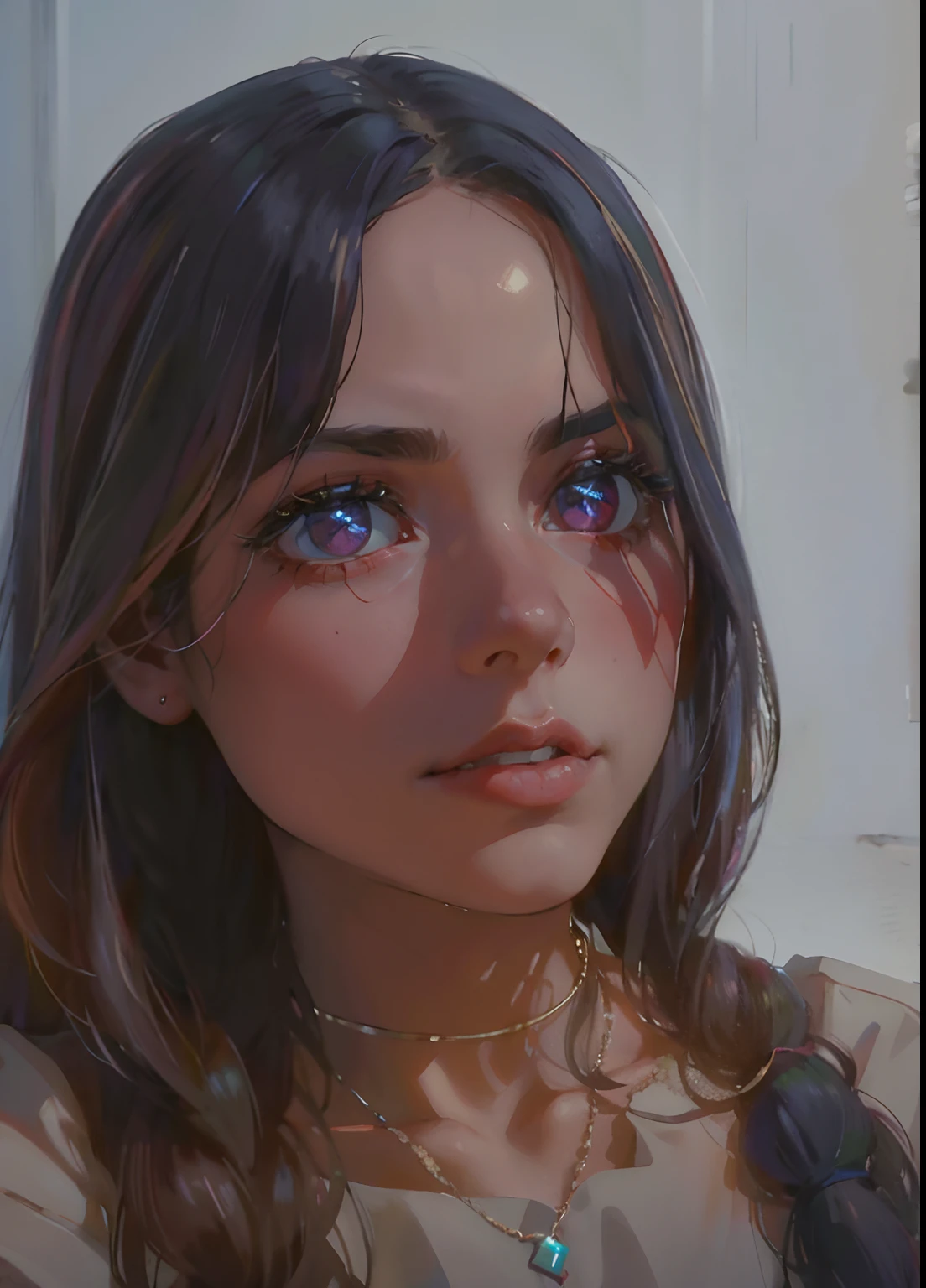centrada, visual chave, intrincado, altamente detalhado, breathtaking beauty, lineart preciso, vibrante, Comprehensive cinematic, Carne Griffiths, Conrad Roset, (o retrato mais bonito do mundo:1.5), rosto liso detalhado, corpo detalhado, olhos castanhos detalhados, Big pink lips, seios grades