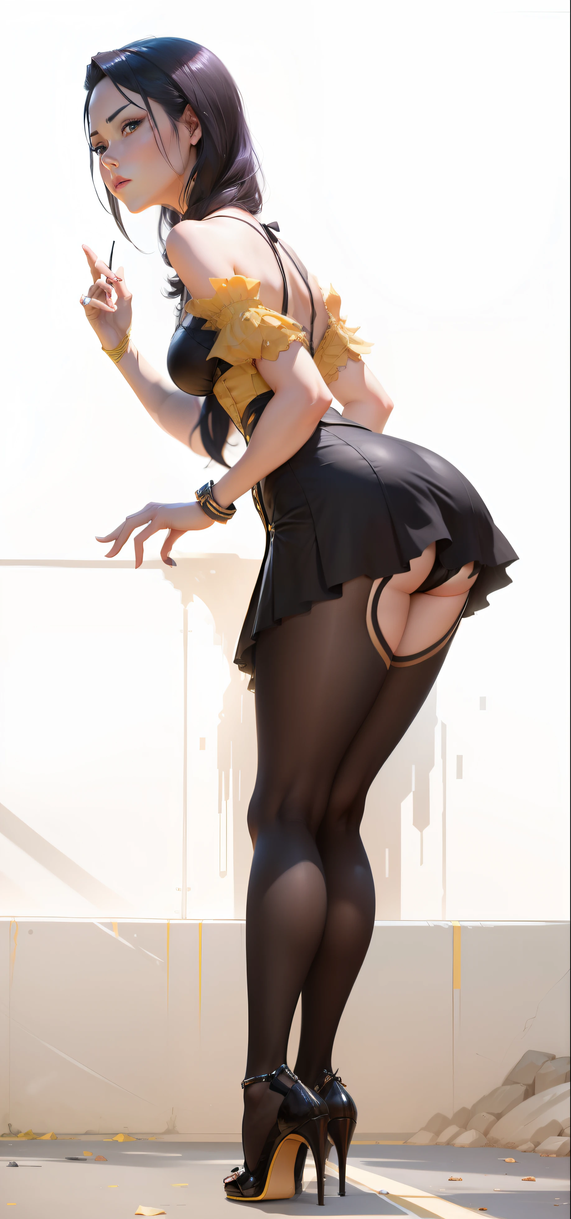 Hay una mujer con un vestido negro y tacones altos posando, WLOP y Krenz Cushart, RossDraw 1. 0, Tendencias en CGVatstation, WLOP RossDraws, Arte WLOP, Lois Rossdraw, Guweiz en Artstation Pixiv, RossDrawS 2. 5, Krenz Cushart y Artgerm