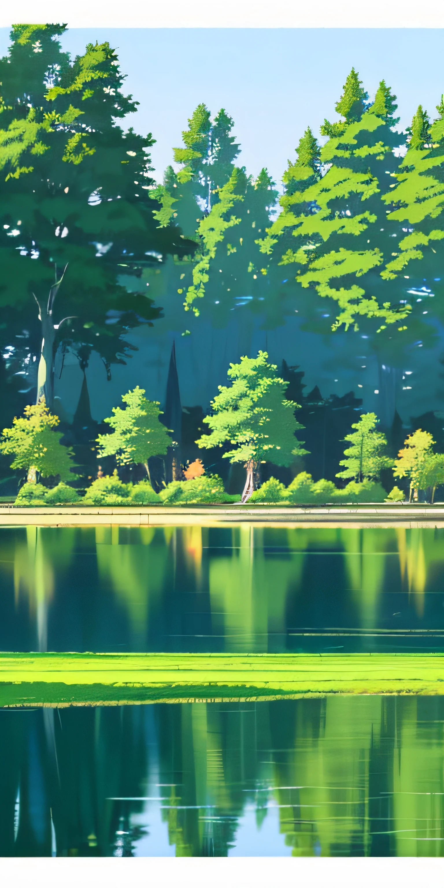anime backgrounds,lake,the trees,simple