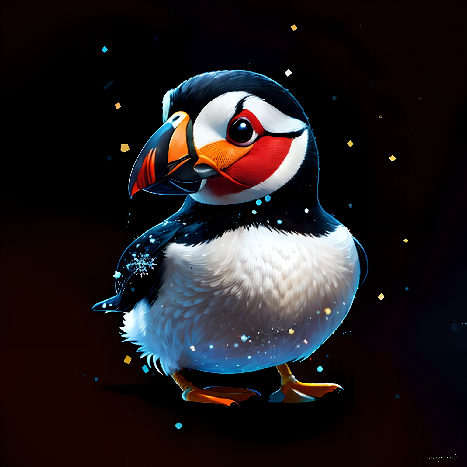 Cartoon puffin bird with snowflakes in its beak and eyes, papagaio-do-mar, arte digital detalhada bonito, Pinguim0, pintado digitalmente, Ativo Fat Penguin Unity, anthropomorphic penguin, painting digital adorable, pinguim, hd illustration, arte digital bonito, An illustraion, pinguim gordo, pinguim, rendered illustration, arte digital animal foto, stylized digital illustration