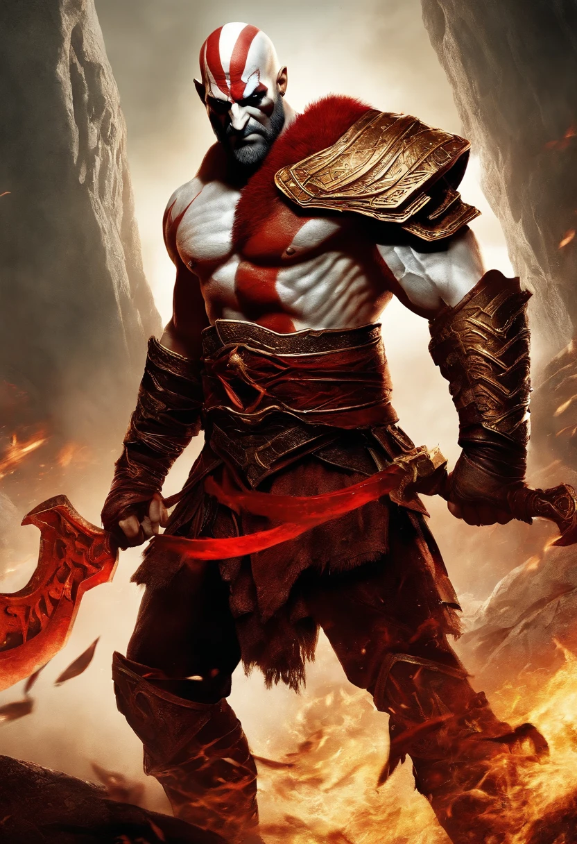 In this vivid depiction, Kratos, a relentless and formidable warrior from the God of War series, stands at the center of a frenzied battlefield. His imposing figure is wreathed in the crimson glow of chaos and bloodshed. Kratos brandishes his iconic Blades of Chaos, each chain adorned with cruel, jagged blades that gleam ominously in the mayhem.
Kratos's countenance is one of grim determination, his eyes burning with a merciless resolve as he confronts a multitude of mortal adversaries. The hapless victims of his wrath are depicted in various states of turmoil, their expressions contorted with terror and despair. The atmosphere crackles with tension, and the earth trembles beneath Kratos's powerful strides.
With each swing of his deadly weapons, Kratos carves through the hordes of foes, unleashing a relentless storm of violence that leaves a trail of devastation in his wake. His actions convey both awe and dread, as the once-challenging battlefield turns into a blood-soaked tableau of his ruthless power.
This image captures a moment of brutal confrontation, where Kratos, driven by his insatiable thirst for vengeance, becomes a whirlwind of destruction, embodying the ferocity and chaos of his character.