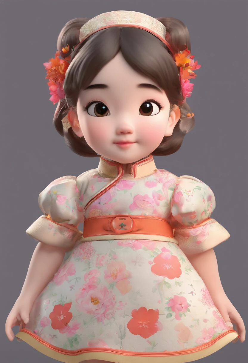 A little girl,Hold your arms,Hold your arms,Hold your arms,despised,disdain,Frowning,Glaring angrily at the camera,Pouting angrily,Floral half-sleeved cheongsam,A ball head