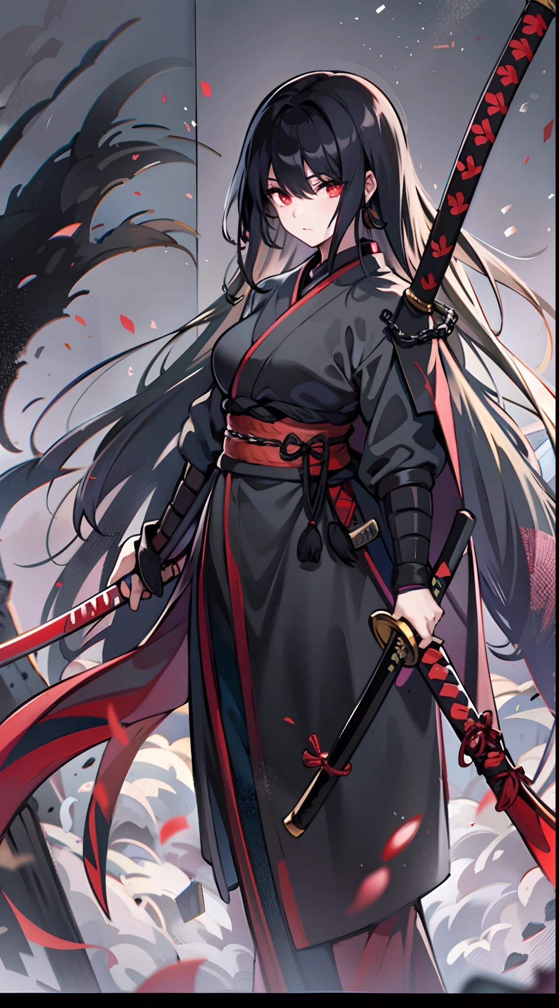 A woman with long hair holding a sword and a sword - SeaArt AI