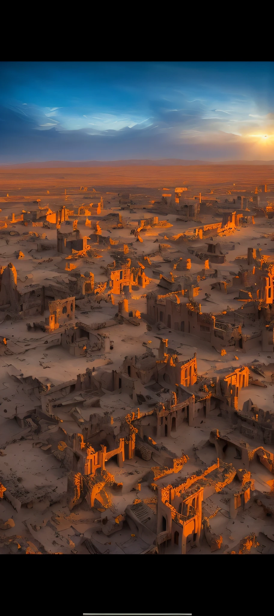 A cidade de Arafed no deserto，The background is the sunset, old Cyberpunk 8k resolution, Cidade de Marte, cidade no deserto, Cidade do deserto, A Cidade do Apocalipse, colorful ancient egyptian city, Ancient Sci - Cidade de Fi-Fi, paisagem urbana arruinada, Uma cidade antiga em chamas, Paisagem da cidade do apocalipse, Cidades arruinadas, Cidade arruinada, antiga cidade persa, Ancient ruins under the desert