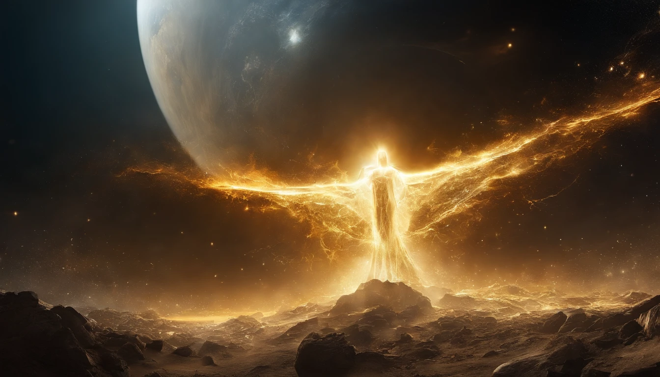 (stocky luminous flux),cosmos space,extra-fierce,golden and white beam,(shatter through the asiderite),magnificient,official art,best quality