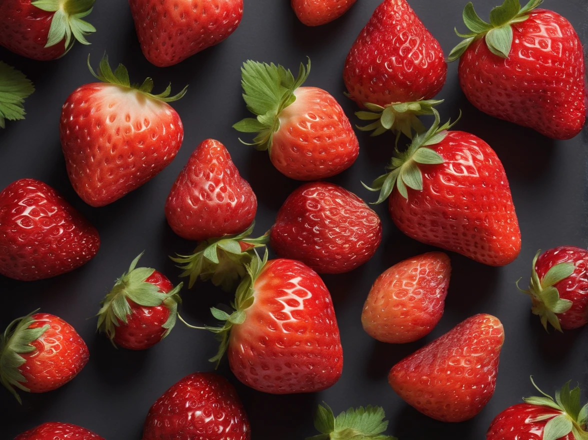 many strawberries, Cinematic, Professional Photography, Studio Lighting, Studio Background, advertising photography, Intricate details, ultra-detailliert, A hyper-realistic, 8KUHD