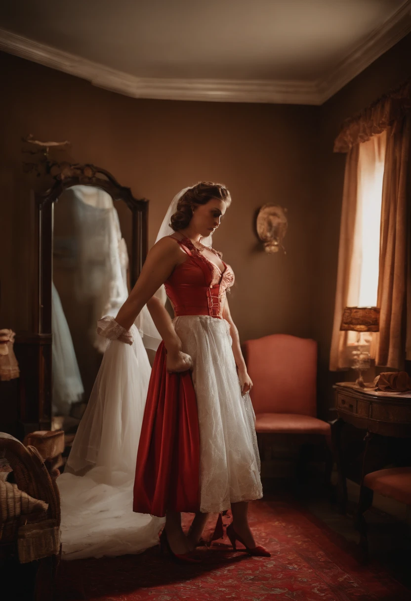 Young wartime father dressed as a woman in bondage and bride costume in underwear hiding from his wife and incest with his son s room