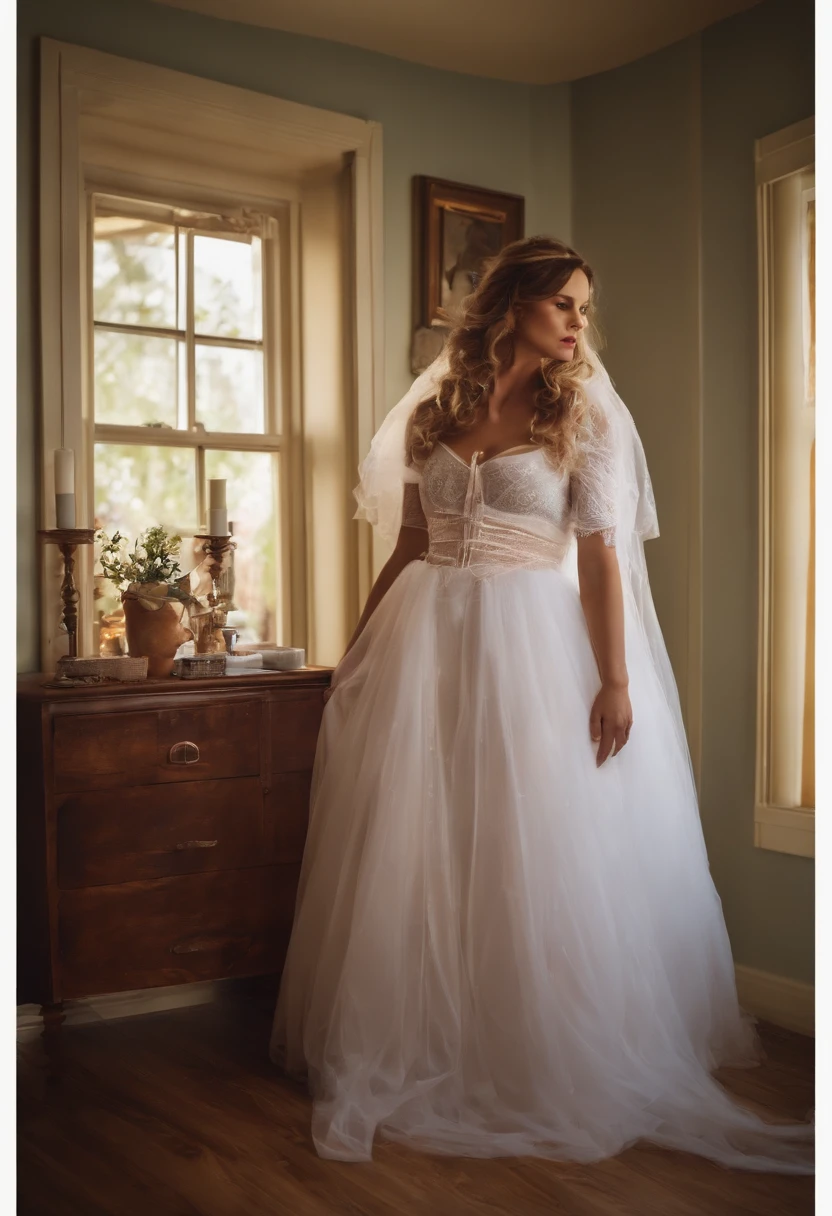 Young father dressed as a woman in bondage and bride costume in underwear hiding from his wife and incest with his son s room