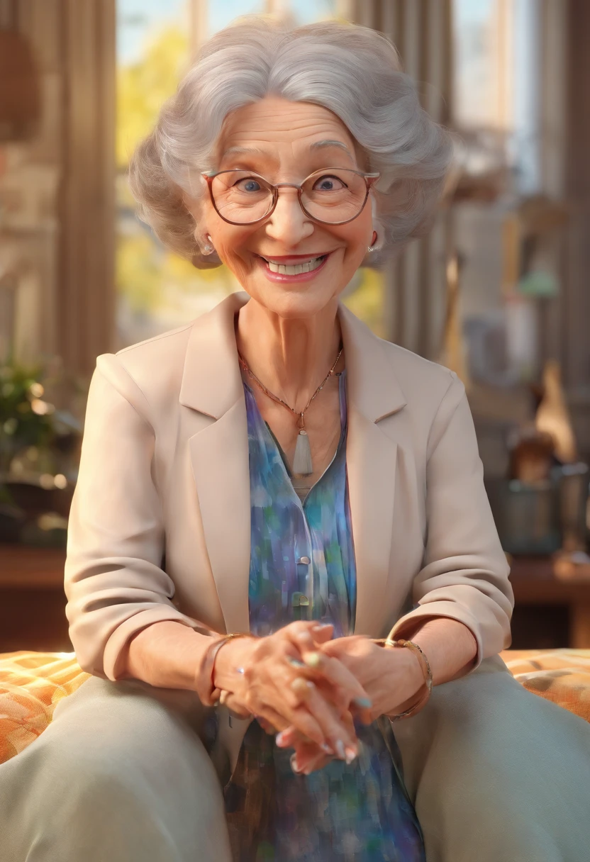 The happy look of the old lady,Stylish and beautiful clothes