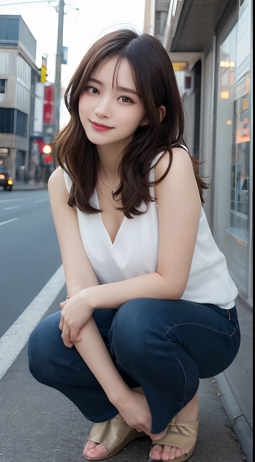 real looking skin,finely detail, hight resolution, hightquality、Perfect dynamic composition, Beautiful detailed eyes, Medium Hair, small tits、Natural Color Lip,Kamimei、Shibuya、20 years girl、1 persons、Transparent skin、Glowing hair、masutepiece, Best Quality, Illustration, Ultra-detailed, finely detail, hight resolution, 8K、The correct state of the human body、crouching down、A smile,Hair soaring in the wind,Thick,Winters,kou,Temperature 0°C,(Cheers)、(wining)
