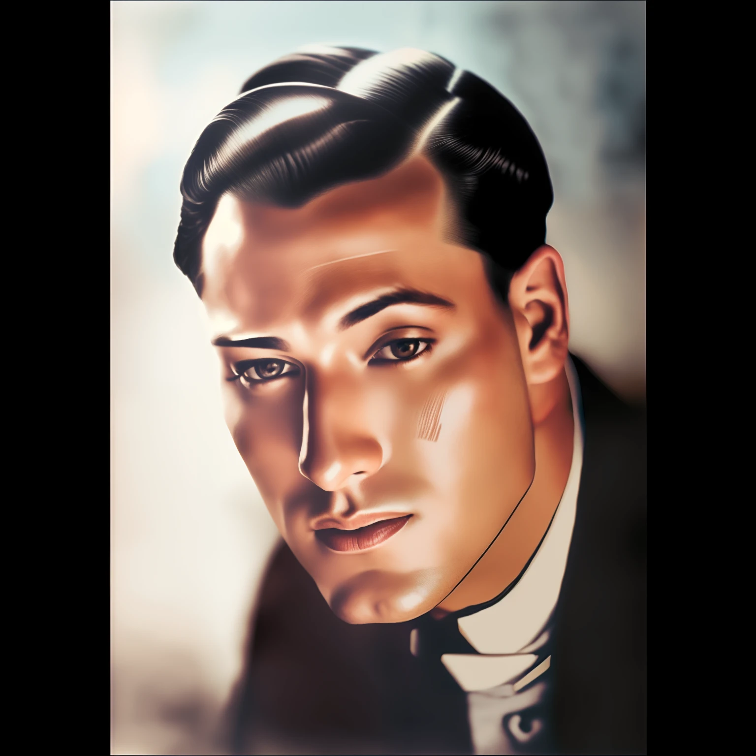 there is a man in a suit and tie posing for a picture, 1 9 3 0 s corte de cabelo, 1 9 2 0 s ator de cinema, colorido, 1 9 4 0 s corte de cabelo, Directed by: Howard Knotts, retrato colorido, inspirado em Edward Corbett, uma foto colorida, inspired by Oskar Lüthy, cara para cima com penteado 1 9 2 0 s. Tranforme essa foto para o ano de 2023 futurista