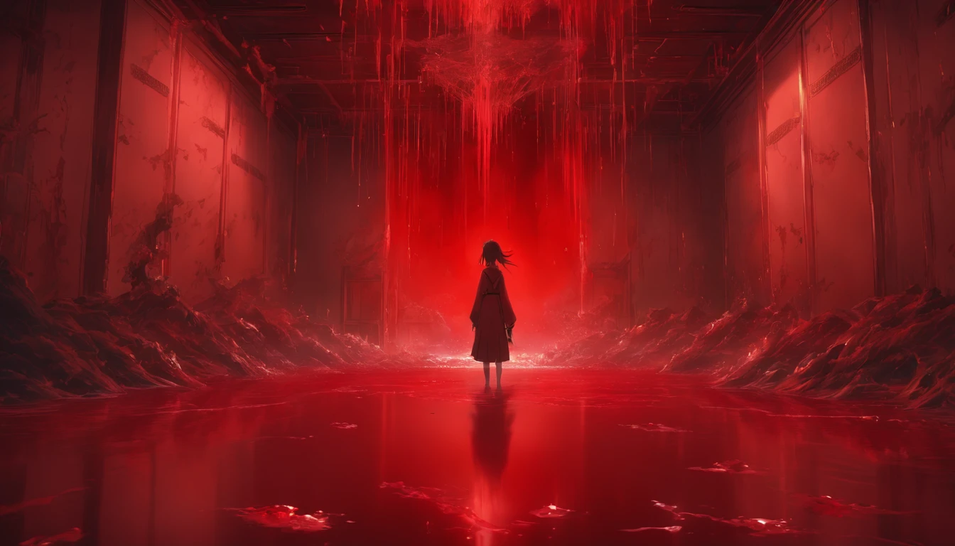 Scenario Blood red room, water upwards, hands among the scenery destroying the room, empty without anyone with hands breaking super detailed, hyper HD, correct, textured scenery, Super detail, High details, High quality, High resolution, 8K, hyper HD , Textured scenery, Super detail, High details, High quality, Best quality, 8K ,Leishnampo, Room 2, Horror
