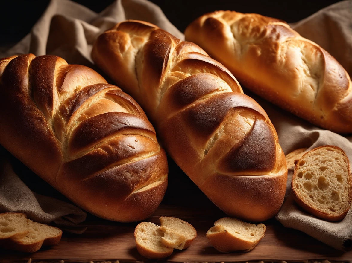 Appetizing bread, Cinematic, Professional Photography, Studio Lighting, Studio Background, advertising photography, Intricate details, ultra-detailliert, A hyper-realistic, 8KUHD