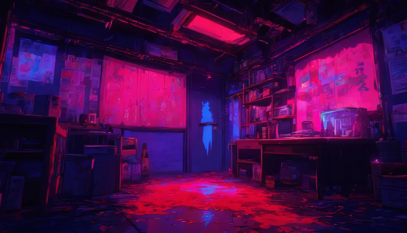 Night scene lighting black light Blood red room, Press the camera, hyper HD, correct, textured scenery, Super detail, High details, High quality, High resolution, 8K, hyper HD, Textured scenery, Super detail, High details, High quality, Best quality, 8K, Leishnampo, Room 2, Horror