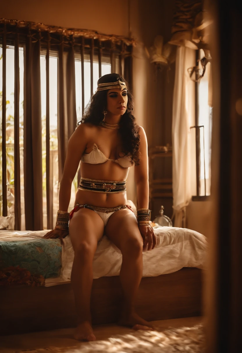 Cross-dressing young Egyptian father in bondage and bride costume in underwear hiding from his wife and incest with son childs room