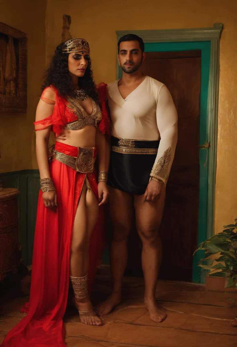 Cross-dressing young Egyptian father in bondage and bride costume in underwear hiding from his wife and incest with son　s room