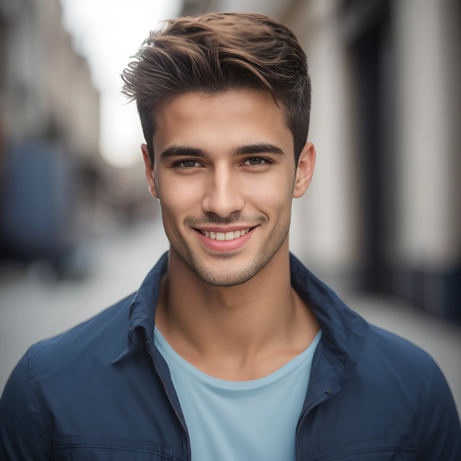 Rapaz jovem com uma camisa azul e uma jaqueta azul sorrindo, rapaz com olhos azuis, Jovem com rosto bonito, bonito rosto atraente, Macho sorridente, macho atraente, homem atraente, jovem atraente, jovem bonito, retrato do jovem bonito, rosto bonito perfeito, jovem bonito, Homem magro com pele bronzeada clara, rosto masculino bonito, Macho bonito, homem sorridente, jovem bonito, inspirado em Hendrik Giesler 8k