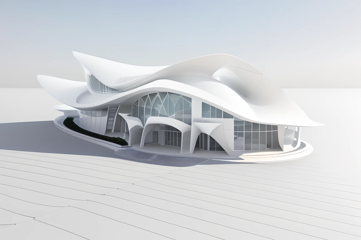 Arafeld architecture，White paper roof on gray surface, rendered in keyshot, Rendered in V-Ray, detail render, architecture render, rendered in vray, detailed render, octsne render, inspired by Zha Shibiao, author：Chass is silent, high-detailed rendering, zaha hadid octane highly render, daily render