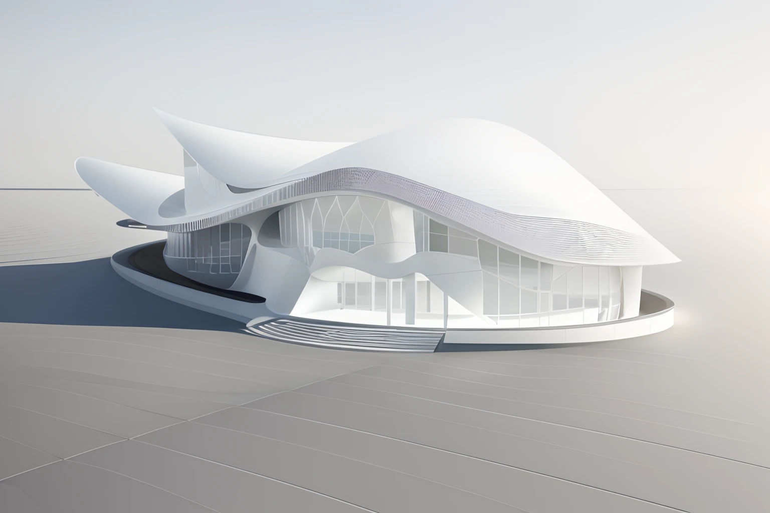 Arafeld architecture,White paper roof on gray surface, rendered in keyshot, Rendered in V-Ray, detail render, architecture render, rendered in vray, detailed render, octsne render, inspired by Zha Shibiao, author:Chass is silent, high-detailed rendering, zaha hadid octane highly render, daily render