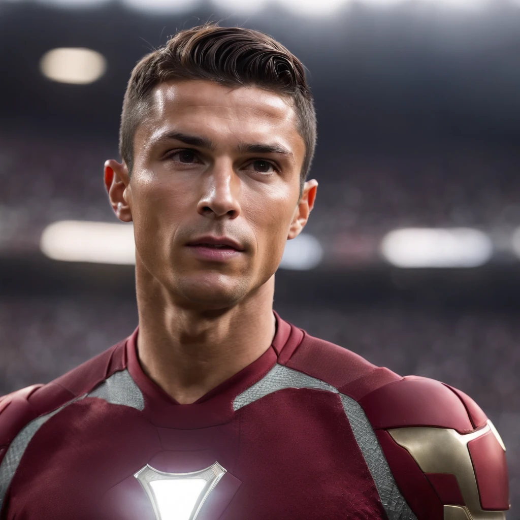 cristiano ronaldo, wearing an iron man costume, UHD,