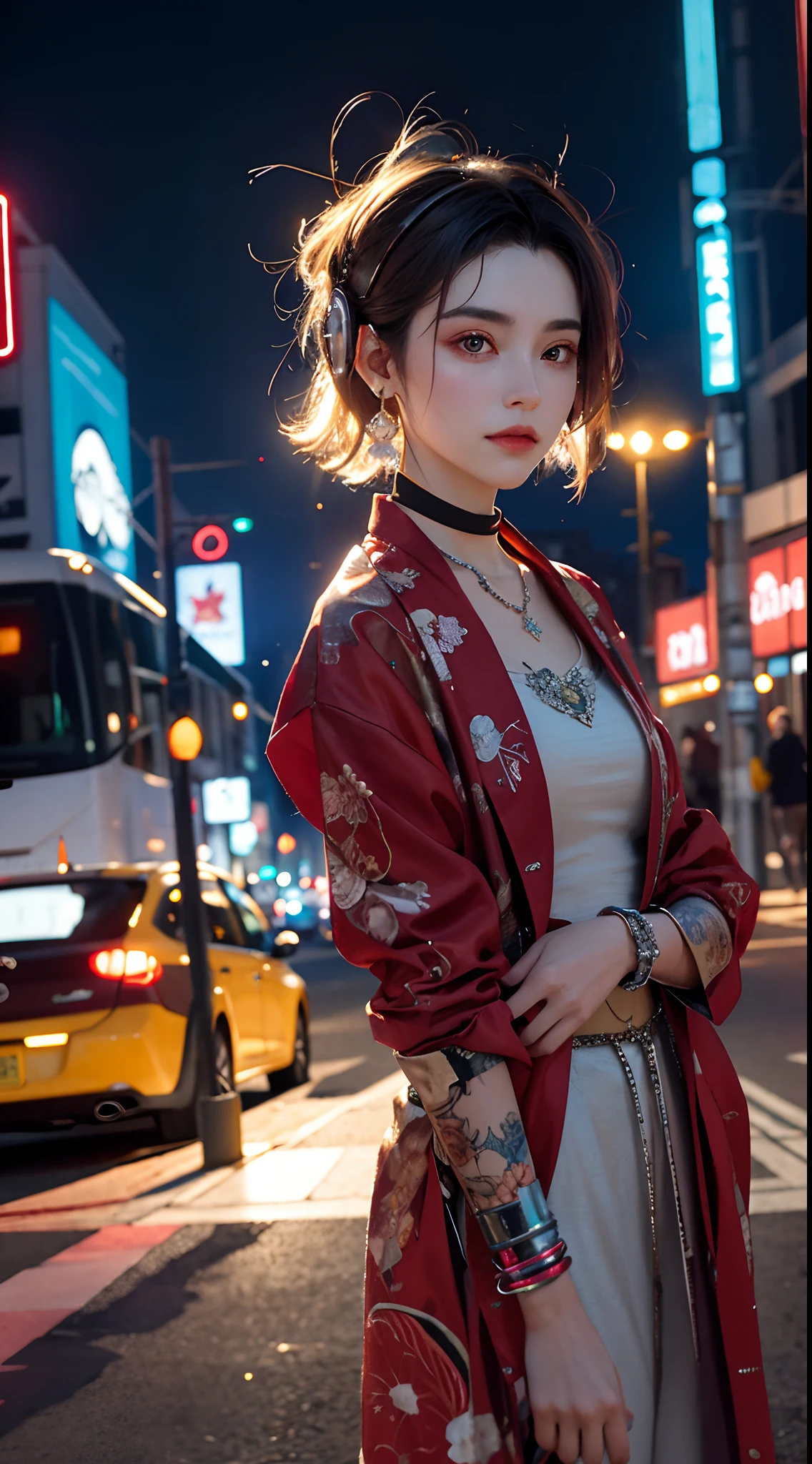 After work, home, on the way, on the bus, it's raining outside,vivid colors,High saturation,Highlight,