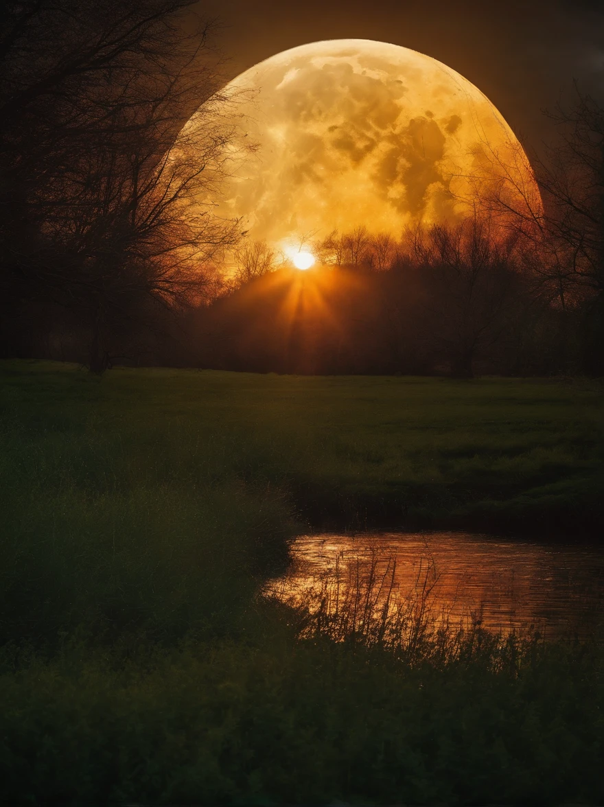 modern, Contemporary art, Impressionism, chiaroscuro, glowing light, film grain, polar opposites, panorama, lens flare, UHD, high details,themoon,Geometric composition,Poster style
