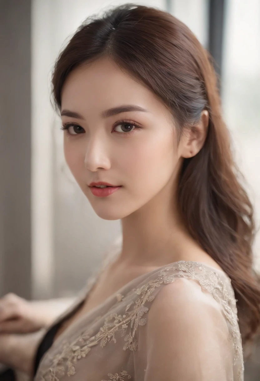 Delicate face，Oriental women，Office Business Suite，professional look，Image photo，Short