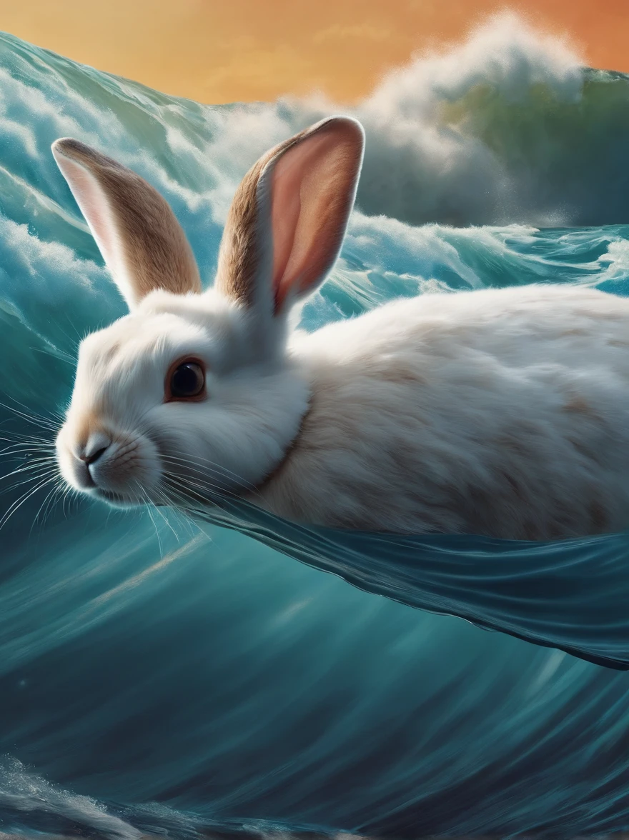Poster close-up,Rabbit on the wave, Ye Xin poster art, shutter inventory, magic realism, cinematic ligh, Official poster, filmposter, filmposter, poster for, filmposter, promotional movie poster, 4K