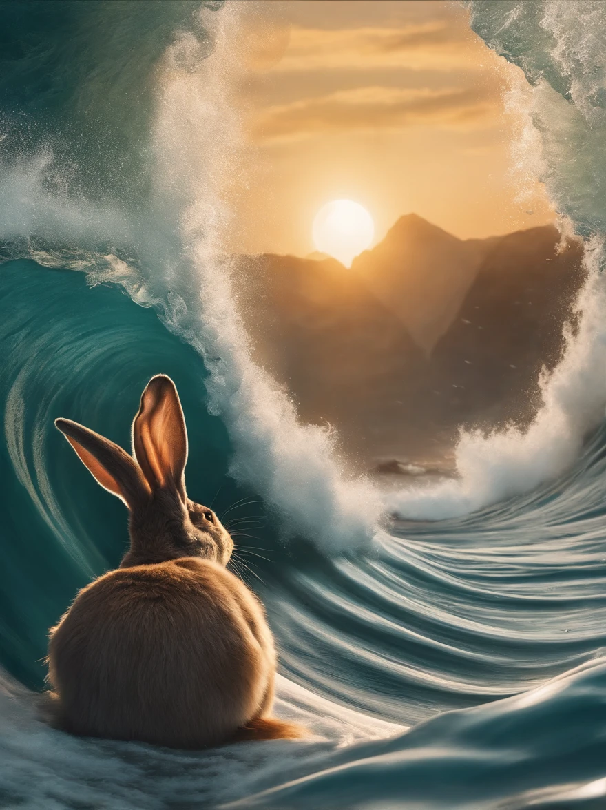 Poster close-up,Rabbit on the wave, Ye Xin poster art, shutter inventory, magic realism, cinematic ligh, Official poster, filmposter, filmposter, poster for, filmposter, promotional movie poster, 4K