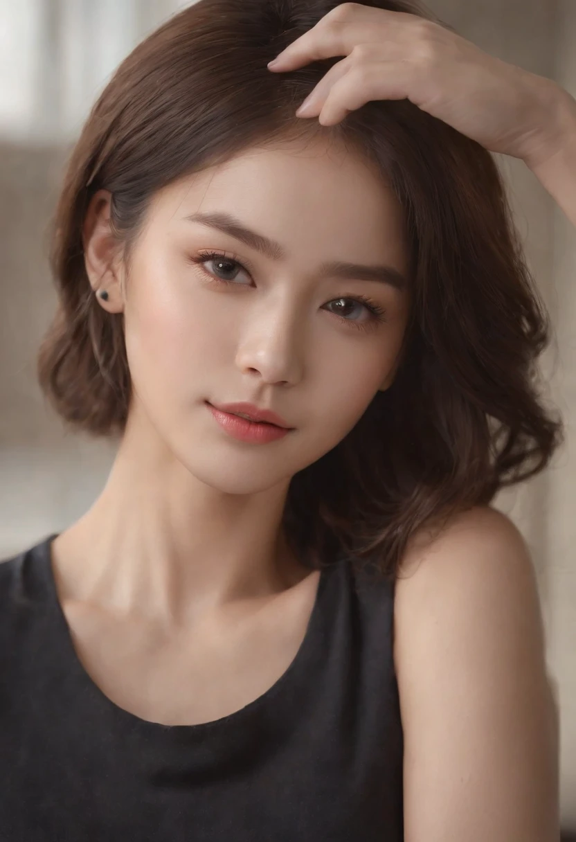 Beautiful teenage girl，depth of fields，Real light，Ray traching，OC renderer，UE5 renderer，Hyper-realistic，best qualtiy，8K，Works of masters，super-fine，Detailed pubic hair，Correct body structure delicate face，Oriental women，Office Business Suite，professional look，Image photo，short detailed hair