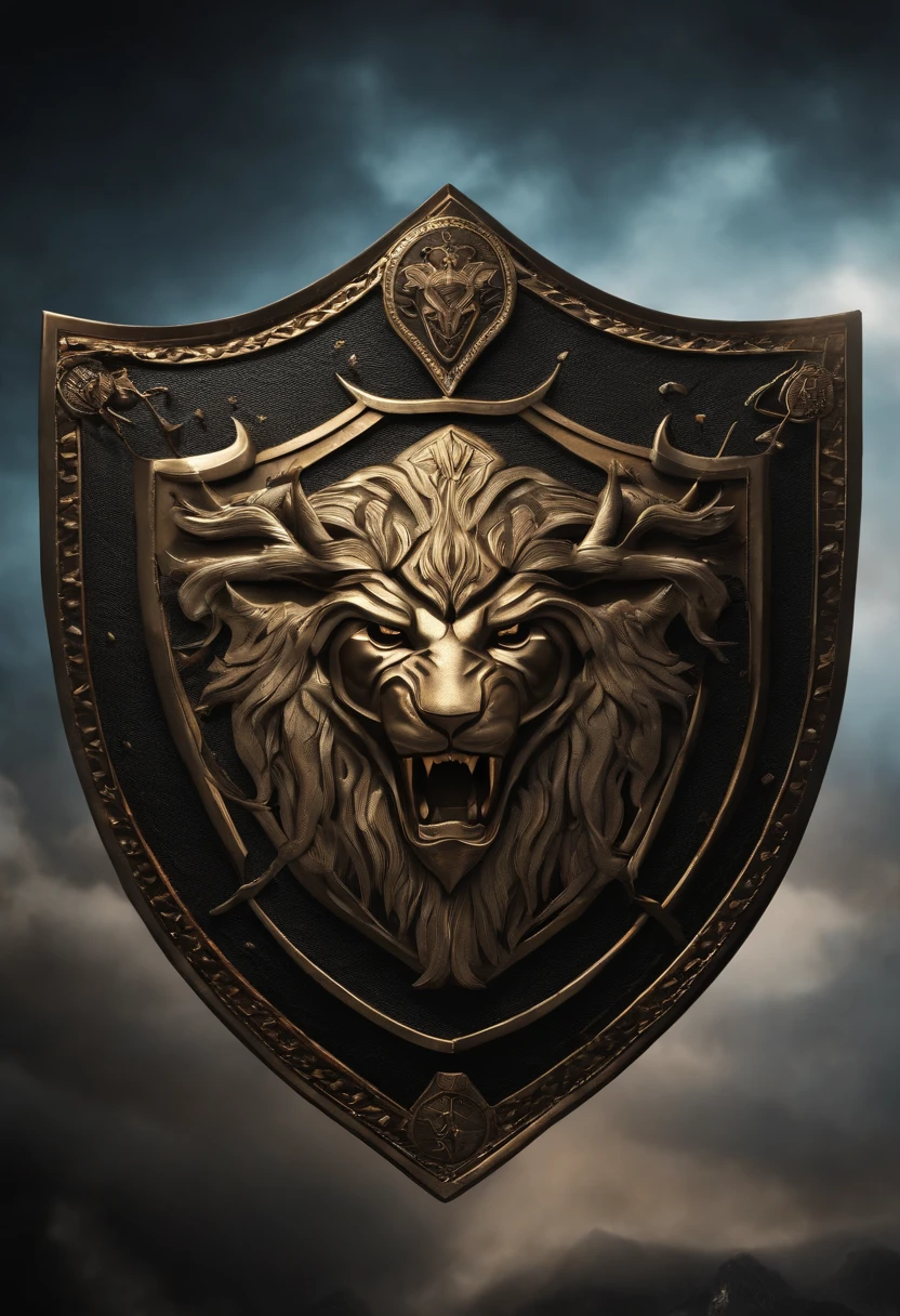 /imagine prompt: Illustration of shield with odin for a sticker with a black background, em negrito estilo de contorno, bordas irregulares, Lixo, sombreamento claro --v 5.2