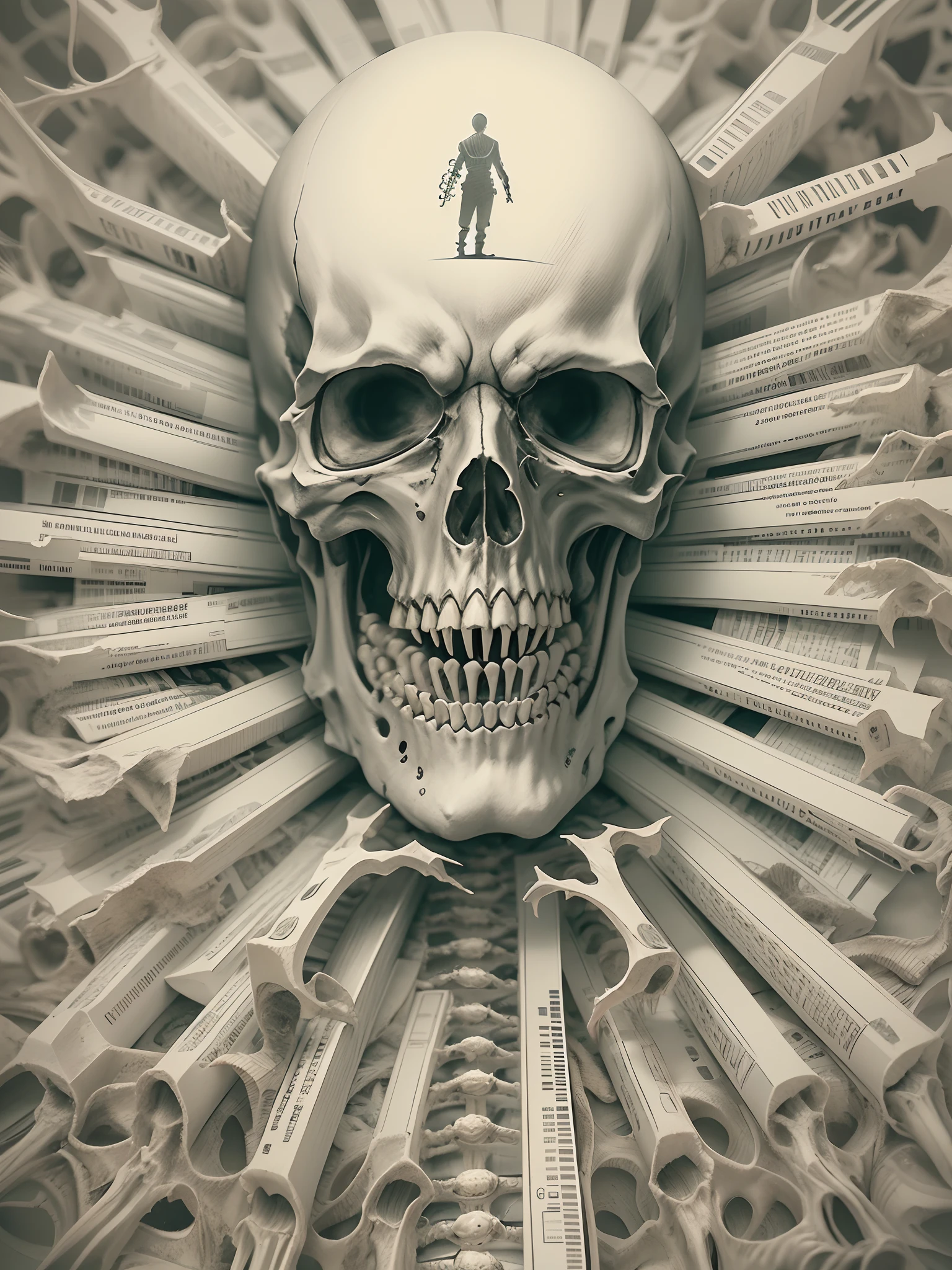 Creating an optical illusion of bones infecting a Death Note would require a skilled artist with expertise in both optical illusions and graphic design. It's a complex and imaginative concept that would involve manipulating perception and symbolism. If you have specific questions or need information about optical illusions or Death Note, feel free to ask, and I'll do my best to assist you.