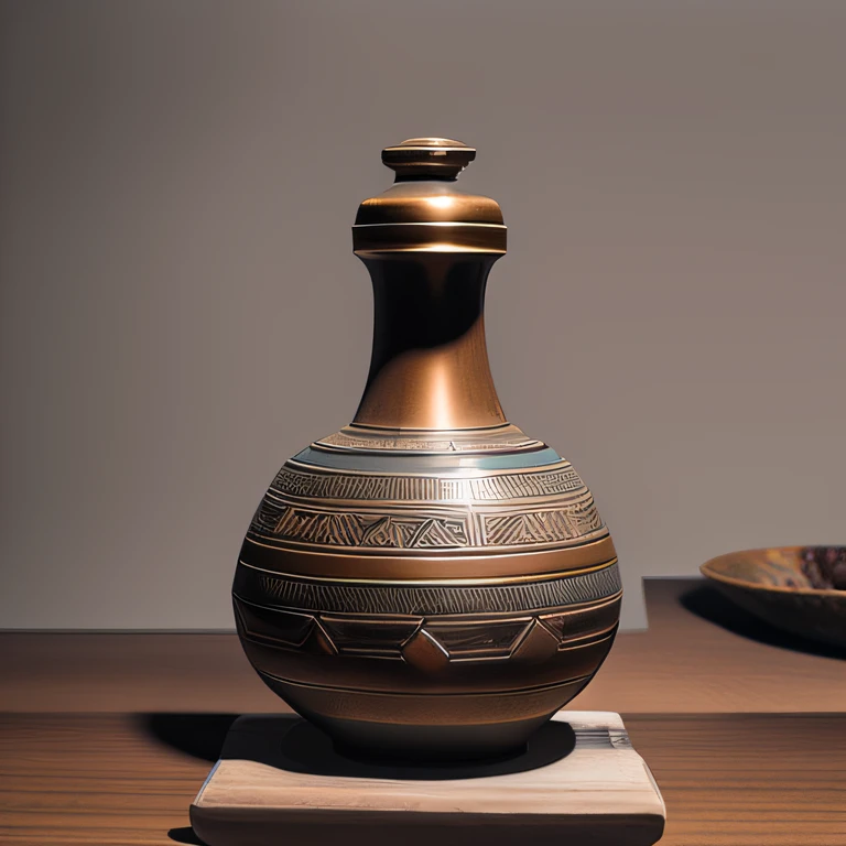 Antique artifacts,The bottle is placed on an ebony table,Total height 28 cm,There is a lid on it,The buckle is tight,The shape of this copper clean bottle,It is similar to the copper cleansing bottle unearthed at the shrine's monk Tataki,It can be concluded that it is a relic of the Tang Dynasty,Full work, full of patterns, no text,Forged hammer pattern,Big belly,oguchi,sedate,massiness,Glossy and warm