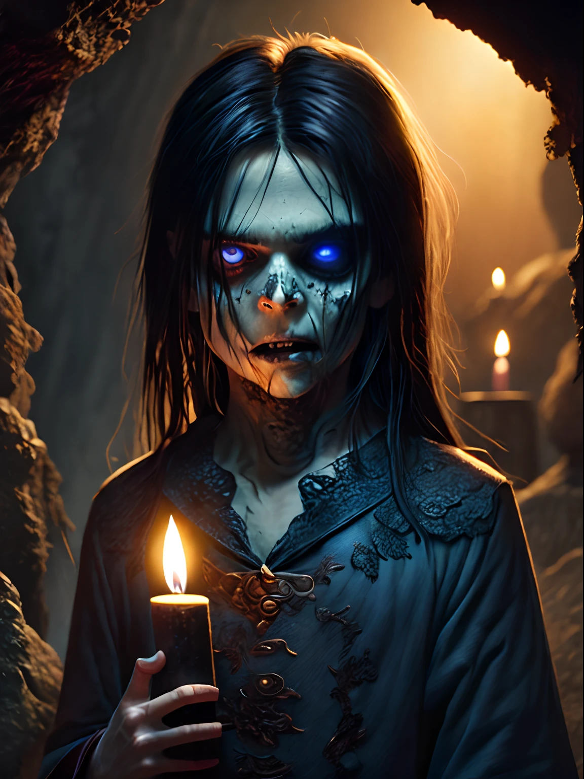 masterpiece by H. P. Lovecraft realistic photography, without clothes zombie ((nude zombie)), decomposing purple-blue body, 12k definition, full body of two beautiful cute nude creepy scary psycho zombie twin monster bat girls with sparkly translucent pale ghostly dark evil skin cuddling close without clothes decaying purple-blue body, very intricate scary facepaint bodypaint, detailed bright ghostly blue eyes, freaky shiny emo, light blue and light green dark hair, and evil scary wicked grin-blue, dark shadowy scene in very spooky haunted house, ultra-detailed, ((dark art)), horror swamp, full body view, head to toe, UHD