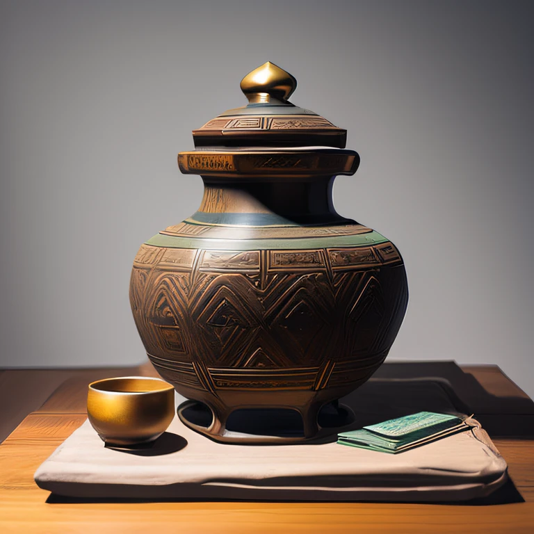 Antique artifacts,The bottle is placed on a boxwood table,Total height 28 cm,There is a lid on it,The buckle is tight,The shape of this copper bottle,It resembles a copper cleaning bottle unearthed by the shrine monk Tataki,It can be concluded that it is a relic of the Tang Dynasty,Full work, Full of patterns, No text,Forged hammer pattern,Big belly,oguchi,sedate,massiness,Shiny and warm