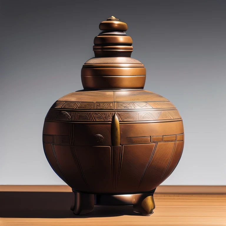 Antique artifacts,The bottle is placed on a boxwood table,Total height 28 cm,There is a lid on it,The buckle is tight,The shape of this copper bottle,It resembles a copper cleaning bottle unearthed by the shrine monk Tataki,It can be concluded that it is a relic of the Tang Dynasty,Full work, Full of patterns, No text,Forged hammer pattern,Big belly,oguchi,sedate,massiness,Shiny and warm
