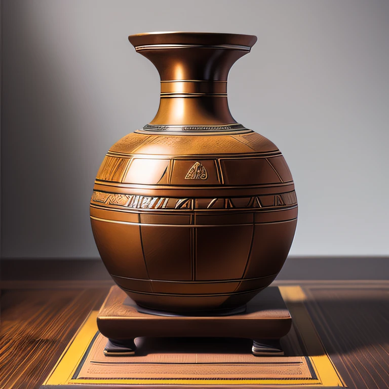 Antique artifacts，The bottle is placed on a boxwood table，Total height 28 cm，There is a lid on it，The buckle is tight，The shape of this copper bottle，It resembles a copper cleaning bottle unearthed by the shrine monk Tataki，It can be concluded that it is a relic of the Tang Dynasty，Full work, Full of patterns, No text，Forged hammer pattern，Big belly，oguchi，sedate，massiness，Shiny and warm