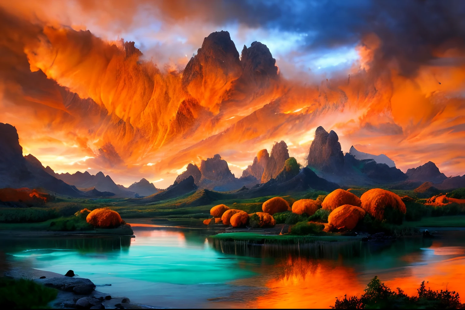 best quality, 4k, UHD, absurdres, photograph of green and orange clouds, sunset, highly detailed, mountains, ornate, vivid, masterpiece, award wining picture, realistic, clouds, (greenr:1.2), (orange:1.2), dslr, hyperrealistic