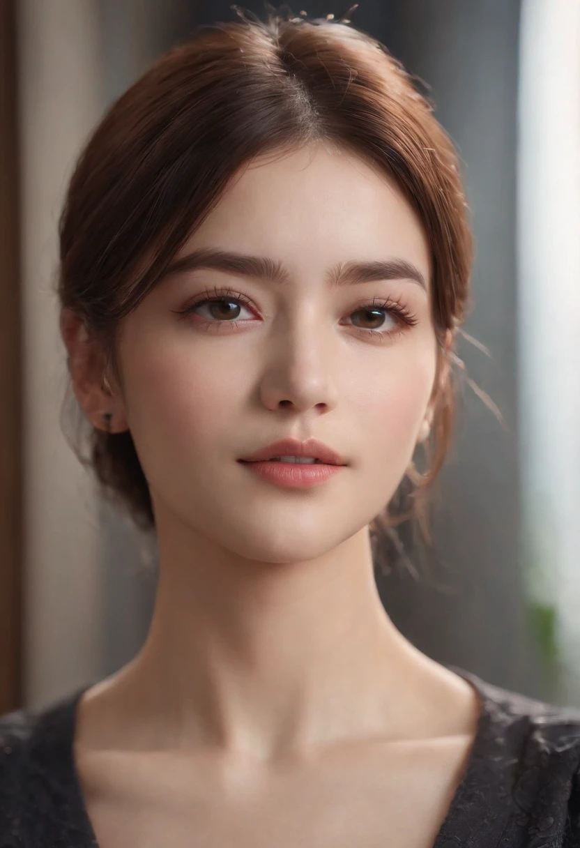 Beautiful youthful girl, depth of field, realistic lighting, ray tracing, OC renderer, UE5 renderer, hyper-realistic, top quality, 8K resolution, masterpiece, ultra-fine, detailed, accurate anatomical structure, delicate facial features, Oriental woman, office business suite, professional appearance, portrait, short hair.