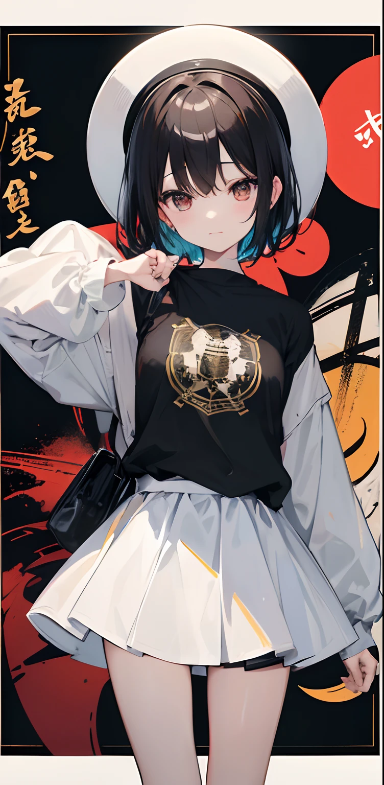 (masterpiece、superior quality、high resolution)、Kana Arima \(Oshinoko\), full of shyness、short brown hair、Bob Hair、white blush、wavy mouth、(((dramatic)))、(((brave)) )、(((vehemently))))The film poster appears as the central character。She is happy in the center of the poster、Wearing an idol costume of black white gold colors、smiling。The background is dark and rough、I feel as if drunk。Text is bold and eye-catching、Catchy slogans add to the overall drama and excitement。Color palette is dominated by dark colors.、Bright dotted colors、Make your poster dynamic and visually impactful、Tachi- e( Magazine: 1.3) majestic、Curled、Surroundings、Touch、Scene、Text、Copper、Bold、attention-grabbing、Titles、fashion、font、Captivating、Titles、large、attention-grabbing、modern、trendy、concentration、elegant、1 girl in、 a miniskirt