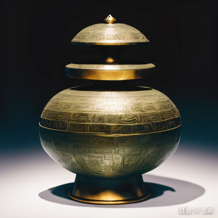 Antique artifacts，The bottle is placed on a boxwood table，Total height 28 cm，There is a lid on it，The buckle is tight，The shape of this gold, platinum, copper bottle，It resembles a copper cleaning bottle unearthed by the shrine monk Tataki，It can be concluded that it is a relic of the Tang Dynasty，Full work, Full of patterns, No text，Forged hammer pattern，Big belly，oguchi，sedate，massiness，Shiny and warm