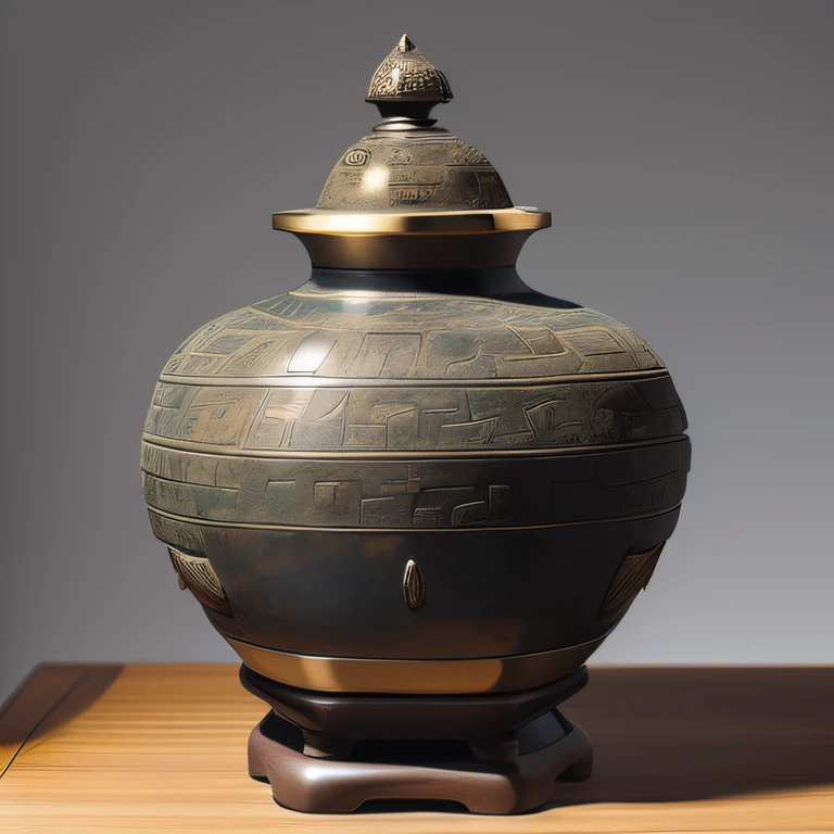Antique artifacts,The bottle is placed on a boxwood table,Total height 28 cm,There is a lid on it,The buckle is tight,The shape of this gold, platinum, copper bottle,It resembles a copper cleaning bottle unearthed by the shrine monk Tataki,It can be concluded that it is a relic of the Tang Dynasty,Full work, Full of patterns, No text,Forged hammer pattern,Big belly,oguchi,sedate,massiness,Shiny and warm