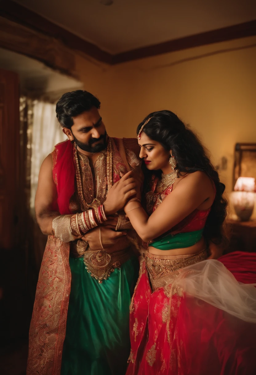 Young Indian father dressed as a woman in bondage and bride costume in underwear hiding from his wife and incest with his son s room