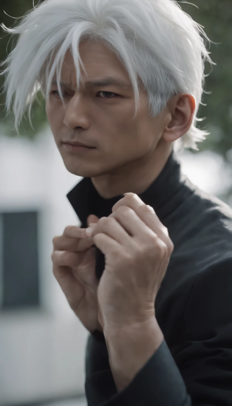Gojo Satoru from Jujutsu Kaisen, Tall, Black blindfolded, white hair, black clothes