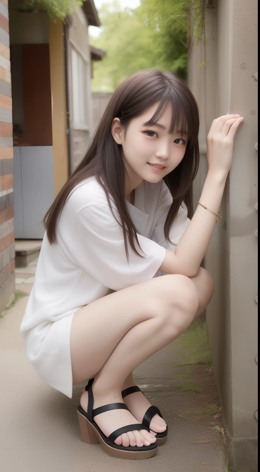 Cute okinawan girl adjustig panties