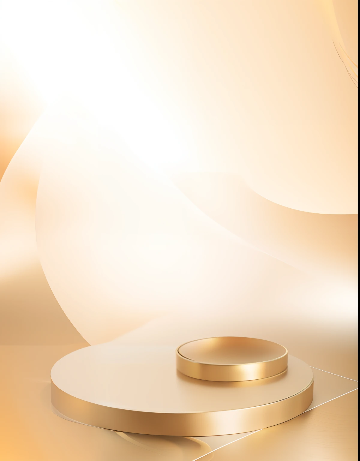 2 golden cylinders stacked on top of each other, One big and one small,golden hour background, gold ethereal light, Relaxed. gold background, gold background, Dynamic lighting with gold mottled colors, golden smooth material, realistic gold, ballroom background, soft golden light, ambient light background, round background, soft golden hour lighting, gold light, golden rays, Gold mottled lighting