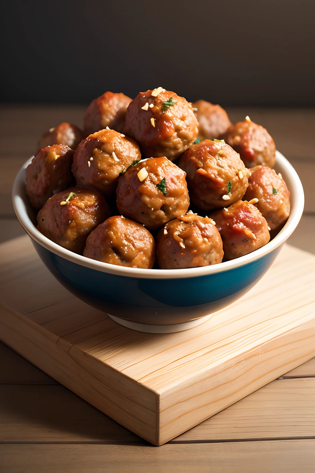 A bowl，In the bowl are meatballs