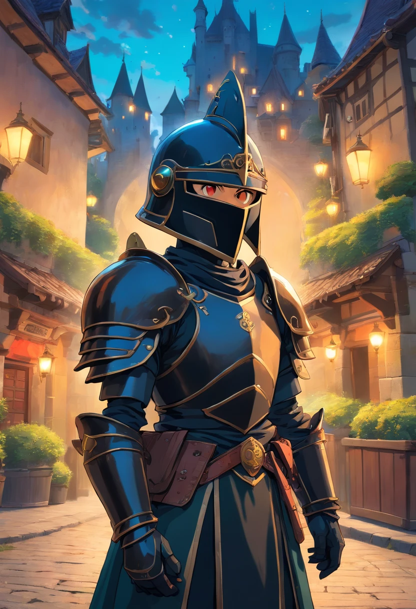 ((realistic)), cinematic shot, movie theater, photo referenced, highest quality, high quality, (detailed face and eyes:1.1), a huge knight wearing a black armor, ((intricate helmet)), face mask armor, ((big eyes)), black sclera, in the countryside, black eyes, subsurface scattering, intricate (high detail), ((cute)), (detailed skin:1.1), shiny skin, photorealism, volumetric lighting, magic circles, a castle in the background,
