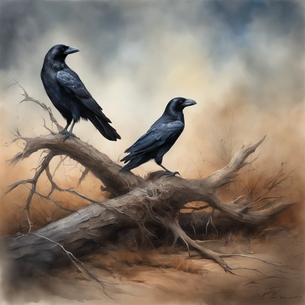 Two crows on a dead tree, A shadow shaped like a walker, Starry night, Thick fog on the ground, Blue light on the horizon, Unreal Engine 5, Cinematic, low angle photography, Motion blur, Depth of field, Dust, Cobblestones and dirt. Splash Art, dripping paint. Perfect color grading. Influenced by Karel Appel and Jeremy Mann, Full of dramatic and threatening scenes, Hyper-detailed, Beautiful, insanely details, Intricate details, editorial photography, shot with a 50mm lens, Depth of field, Tilt Blur, Shutter speed 1/1000, f/22. Lightmaps, Super bright